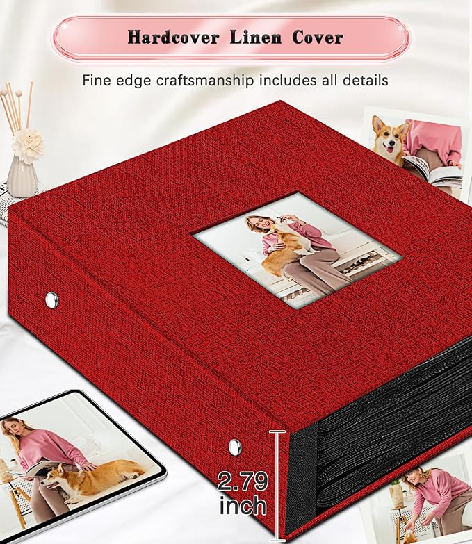 Ejblfe Photo Album 4x6,Linen Cover Slide-in Photo Album Book Can Holds 1000 4x6 Photos with 100 Black Sheets for Family,Wedding,Baby and Holiday Pictures (Red) - Image 5