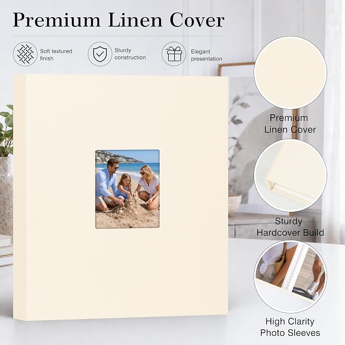 Aevdor 11x14 Photo Album and Art Portfolio, 64 Photos, Linen Cover, Beige | Front Display Window, Clear 11x14 Sleeves for Oversized Prints, Certificates, Artwork & Drawings - Image 4