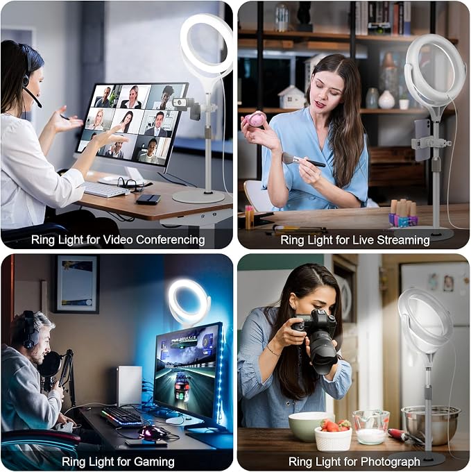 8 inch Desk Ring Light with Stand, Adjustable Zoom Lighting for Computer | Circle Light for Video Conference, Zoom Calls, Virtual Meeting, Video Recording, Streaming, Podcast, Webcam - Image 2