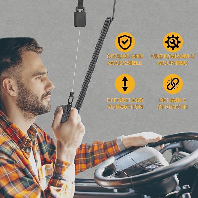 fantaseal 2-Pack Retractable Steel Rope CB Mic Hanger Holder Microphone Car Mount Lanyard Hook Mounting Kit-Rectangle - Image 2