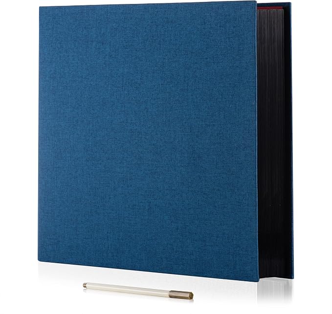 Photo Album Self Adhesive Scrapbook 3x5 4x6 5x7 6x8 Magnetic Album DIY Scrap Book 11x10.6 Inch 40 Black Sticky Pages Linen Cover DIY Photo Album(Blue) by HoneyTolly