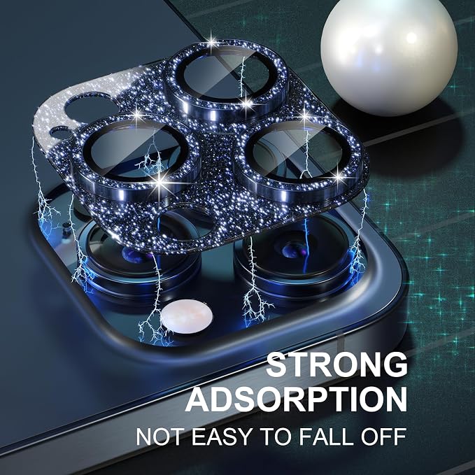 Choiche for iPhone 15 Pro/iPhone 15 Pro Max Camera Lens Protector | Bling Camera Cover with 9H Tempered Glass Lens Screen Protector Metal Ring Decoration Accessories (Glitter-Titanium Blue) - Image 7
