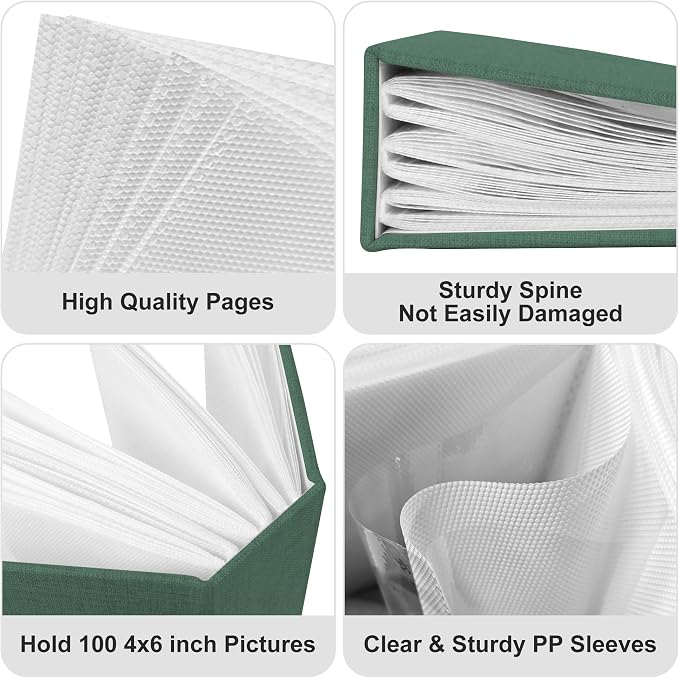 Holoary Photo Album 4x6 100 Photos, 100 Pockets 4”x6” Picture Album, Linen Fabric Cover Picture Book for Photos, 4x6 Photo Albums for Family Weddings Travel Memories(Dark Green) - Image 8