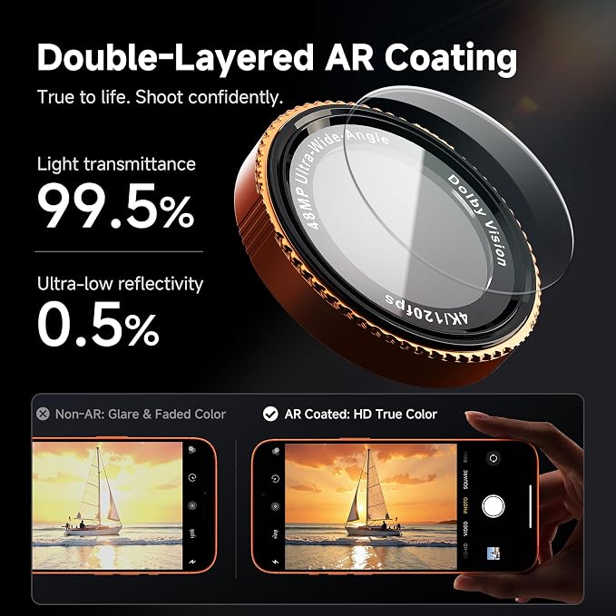 CACOE Metal Camera Lens Protector for iPhone 17 Pro Max | 9H Tempered Glass, Aluminum Frame, HD Clarity, Scratch-Resistant, Camera Screen Protector Cover Accessories, Orange - Image 3