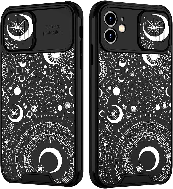 (2in1 for iPhone 11 Case Moon Stars for Women Cute Phone Cover Fashion Starry Planet Print Pattern Design with Slide Camera Cover Protective Case for iPhone 11 6.1'' by Goocrux