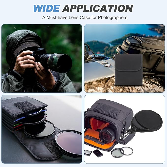 PATIKIL 37mm Lens Filter Case, 1PCS 2 Pockets Camera Filter Carry Bag Nylon Shockproof Camera Filter Lens Protector Pouch for Photography Round Circular Square Filters Storage, Black - Image 6