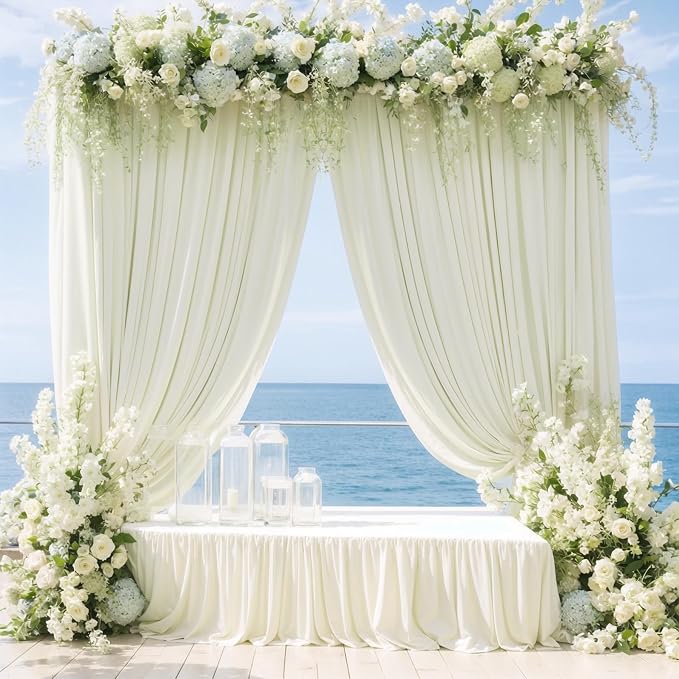 10x12 Ivory Backdrop Curtains for Wedding Party Wrinkle Free Backdrops Curtain Drapes Fabric Decorations Photo Back Drop Cloth for Baby Shower Photography Stage Reception 5ft x 12ft,2 Panels - Image 3