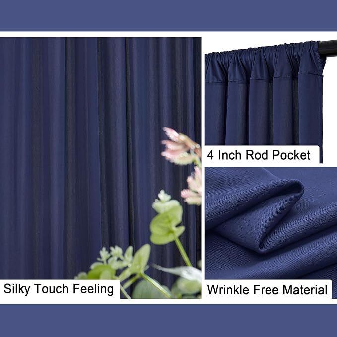 20 ft x 8 ft Navy Blue Backdrop Curtain Panels, 4 Panels 5 ft x 8 ft Wrinkle Free Polyester Photography Backdrop Drapes, Wedding Party Home Decoration Supplies - Image 4