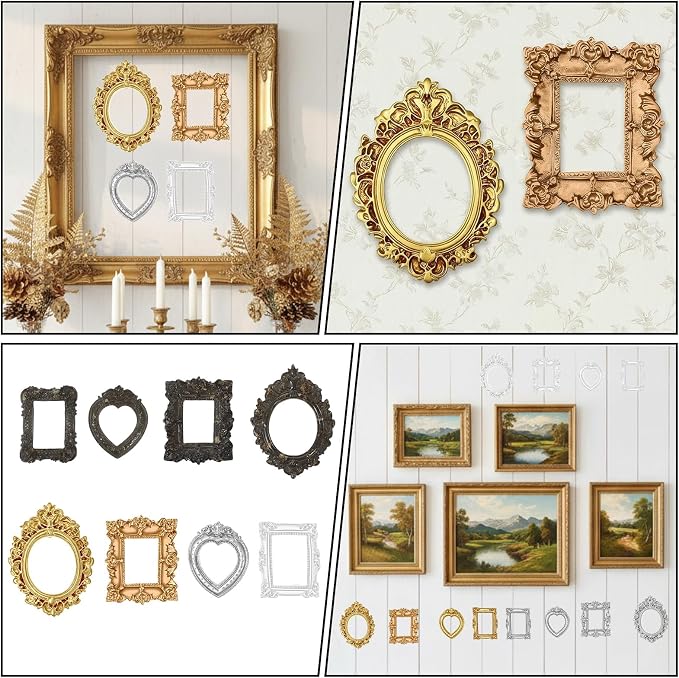 16PCS Miniature Dollhouse Accessories Gold Foil Small Photo Frames | Aesthetic Mini Frames, for DIY Craft, Jewelry Display, Gothic Dollhouse Picture Frame, Doll House Ornament - Image 4