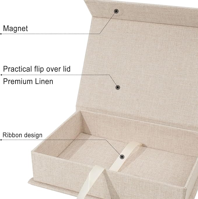 8x10" Archival Photo Storage Box with Lid – Stackable Memory Keepsake Organizer for Photos, Certificates, Jewelry & Scrapbooking Supplies, Photo Cases and Postcard Keeper Storage Container Box Beige - Image 8