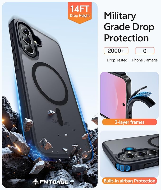 FNTCASE for Galaxy A37/A36 5G Phone Case, Fit for Magsafe, Screen Protector | Translucent Matte Magnetic Back, 14FT Military Grade Drop Protection, Shockproof Protective, for Samsung A37 Cover, Black - Image 5