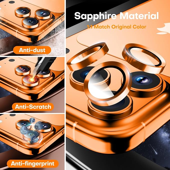 Camera Lens Protector for iPhone 17 Pro Max/17 Pro- Cosmic Orange | 9H Tempered Glass, Metal Individual Camera Cover, Accessories, Anti-drop, Case Friendly, HD Clear, Anti-Scratch - Image 3