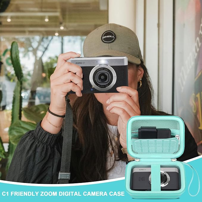 Canboc Carrying Case for KODAK PIXPRO C1 Friendly Zoom Digital Camera | For Canon PowerShot ELPH 360 HS A/ 360 HS/ 360/ IXY 650 Digital Camera, Mesh Pocket fit Cable, SD Card, Green (Case Only) - Image 7