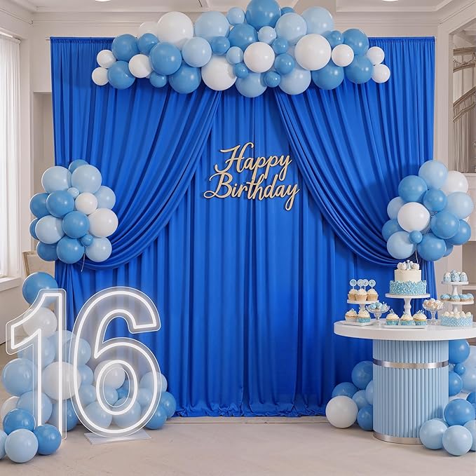 10ft x 10ft Wrinkle Free Royal Blue Backdrop Curtain for Parties, 2 Panels 5x10ft Silky Polyester Blue Photo Backdrop Drapes for Weddings Birthday Party Photography Background - Image 5