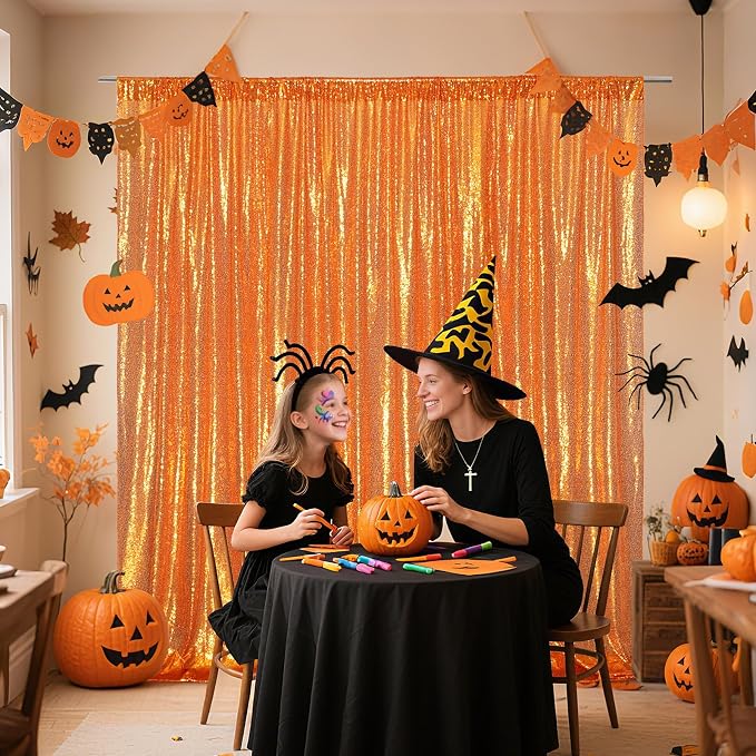 Poise3EHome 6FT x 8FT Orange Sequin Photography Backdrop Curtain for Halloween Party Decoration - Image 7