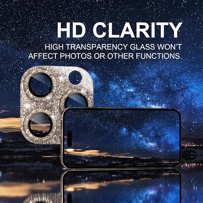Choiche for iPhone 16 Pro/iPhone 16 Pro Max Camera Lens Protector | Bling Camera Cover with 9H Tempered Glass Lens Screen Protector Metal Ring Decoration Accessories (Glitter-Titanium Desert) - Image 5