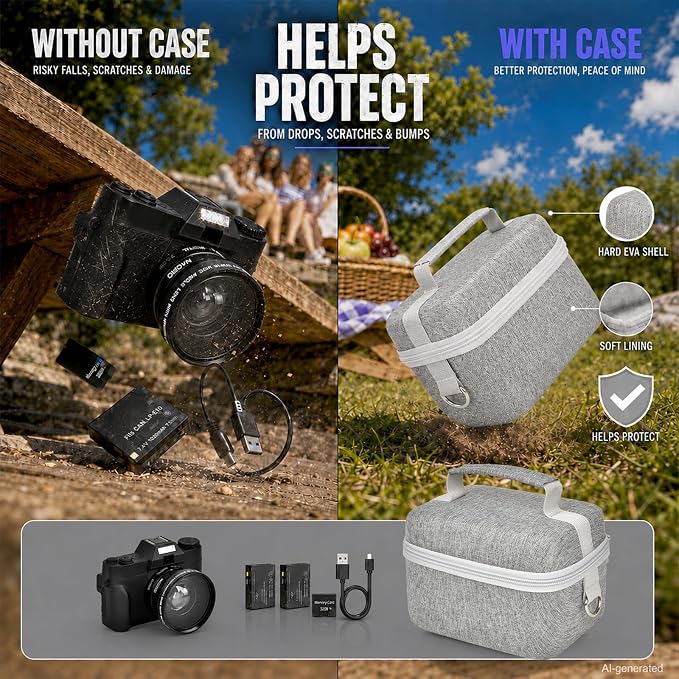 Comecase Large Travel 4K Vlogging Camera Case for Duluvulu/for AUREAPI | Outdoor Camera Storage with 2 Divider and Mesh Pocket, for Vloggers and Content Creators, Trip Ready, Grey - Case Only - Image 4