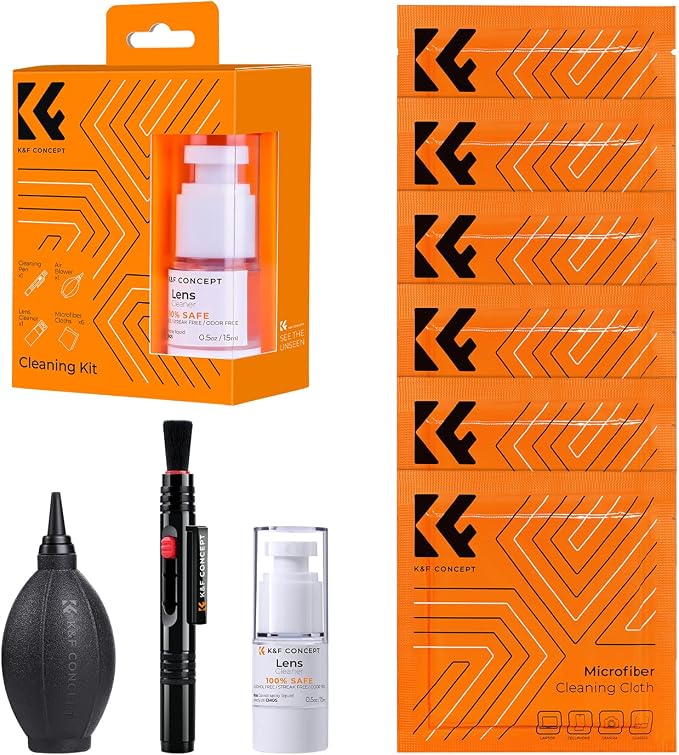 K&F CONCEPT 9-in-1 Camera Lens Cleaning Kit for DSLR, Filters, Phone, Tools | Strong Blower,Safe Cleaning Solution,Anti-Static Lint-Free Pen,Portable Microfiber Cleaning Cloth Multi Device Use,MK07 by KFCONCEPT