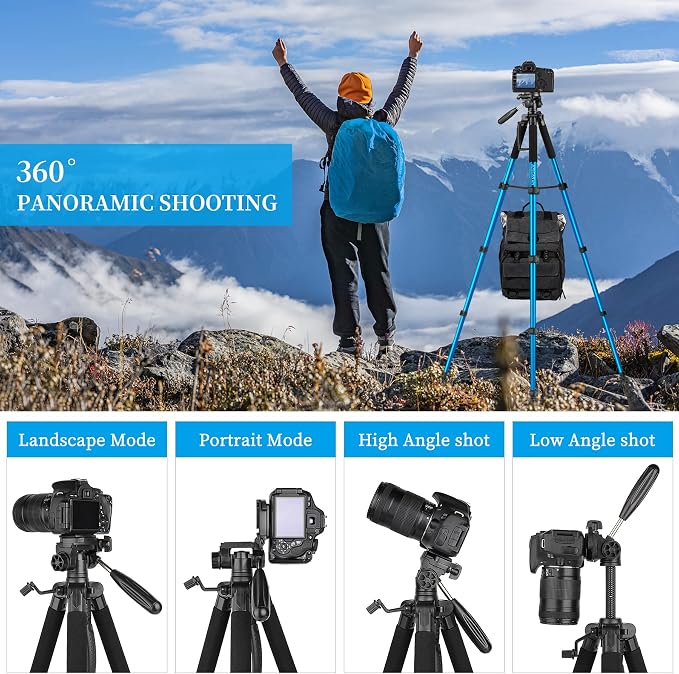 JOILCAN Tripod Camera Tripod, 74" Tripod for Camera Cell Phone | with Phone Holder for Video Recording, Heavy Duty and Tall, Travel Tripod Compatible with DSLR Canon iPhone, Max Load 15 LB - Image 3