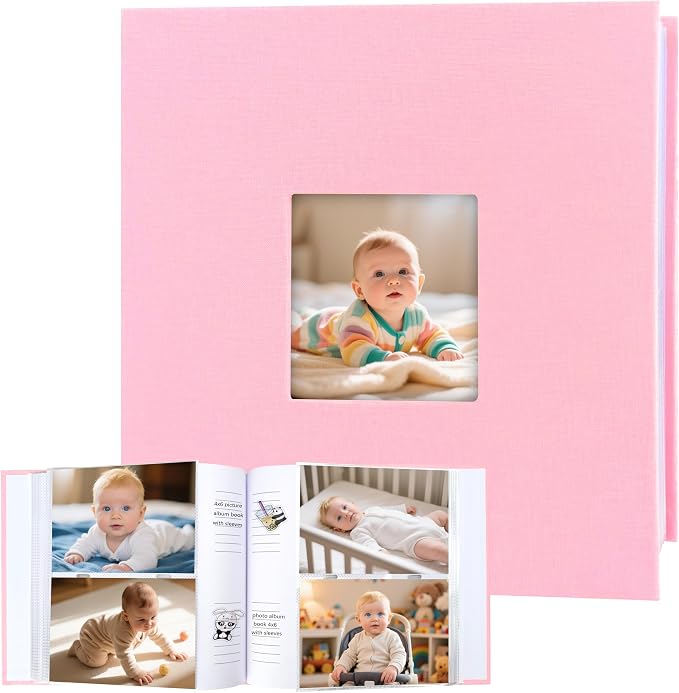 4x6 Photo Album Holds 240 Photos Writing Space, Linen Cover, Pink | Clear Acid-Free Sleeves, Memo Writing Areas, Front Display Window, Baby, Wedding, Travel & Family Picture Keepsakes by Xfveiwoo