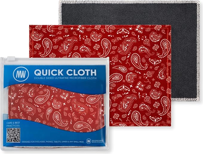 Microfiber Wholesale Quick Cloth Glasses Cleaning Cloths 5x7 Paisley Red | 2-Pack with Case | Double-Sided Lens Cleaner for Eyeglasses, Camera & Screens | Reusable Microfiber Glass Polishing Cloths by MicrofiberWholesale