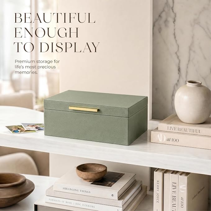 Decorative Photo Storage Box - PU Leather Organizer for 1200 4x6 Photos | Sturdy Scrapbook Storage Containers with Dividers and Lid - Portable Box Safely Stores Your Pictures - Image 6