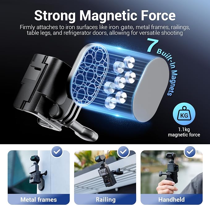 JJC Expansion Adapter with Magnetic Base for DJI Osmo Pocket 4 3 Xtra Muse | Protective Cage with Cold Shoe & Detachable Magnetic Stand,Expansion Adapter Holder - Image 2