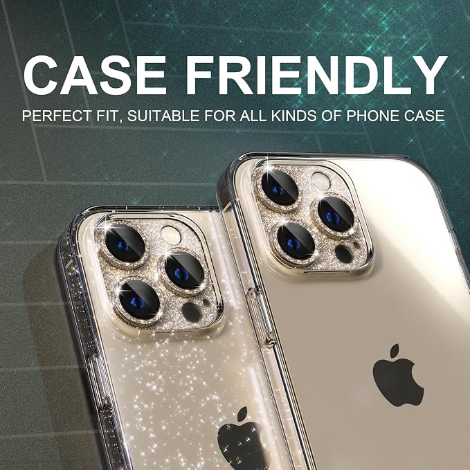 Choiche for iPhone 14 Pro/iPhone 14 Pro Max Camera Lens Protector | Bling Camera Cover with 9H Tempered Glass Lens Screen Protector Metal Ring Decoration Accessories (Glitter-Gold) - Image 5