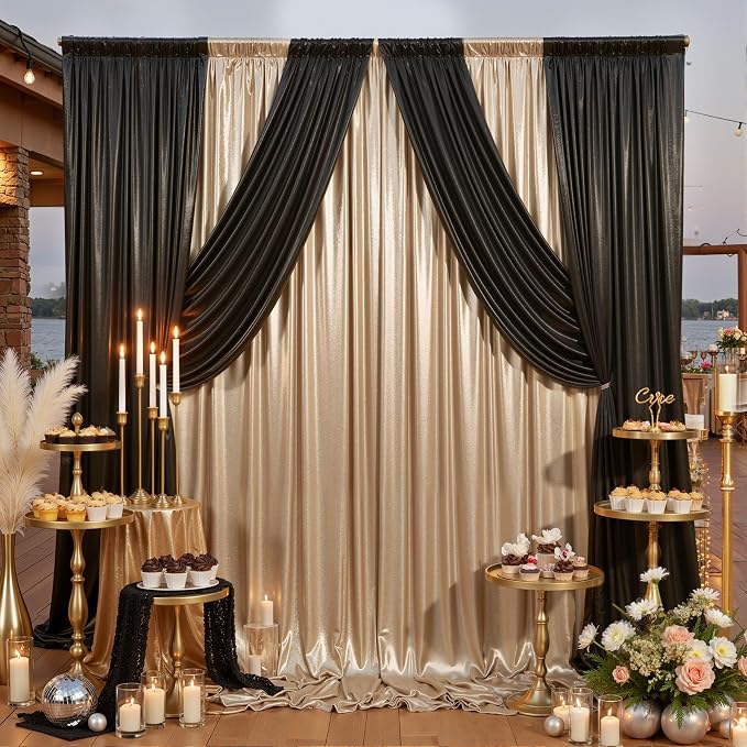 20ft x 10ft Champagne Black Sequin Backdrop Curtain for Parties, Wrinkle Free Glitter Photo Backdrop Drapes 4 Panels 5x10ft Back Drop Cloth for Wedding Photography Background - Image 8