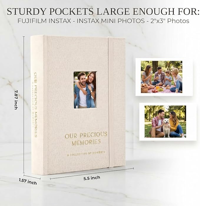 Beautiful Polaroid Photo Album for Instax Mini - Velvet Cover, 60 Pages | Holds Your Polaroid Pictures - Ideal Wedding Guest Book and Keepsake with Secure Elastic Band to Preserve Precious Memories - Image 3