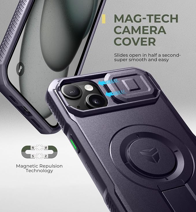 Dexnor for iPhone 14 Pus/15 Plus Case with Slide Camera Cover & Adjustable Kickstand, Compatible with MagSafe, Rugged Shockproof Bumper Cases Heavy-Duty Magnetic Protective Cover,6.7 inch,Purple - Image 4