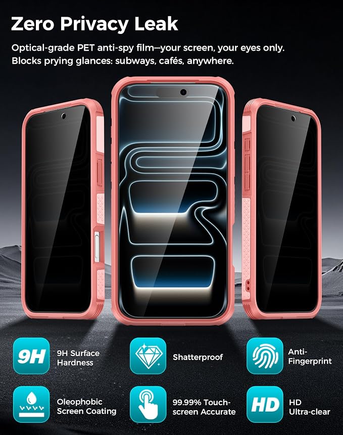 Goton 3 in 1 for iPhone 17 Pro Case with Privacy Screen Protector Pink | Glass Camera Lens Protector,Compatible for MagSafe,Invisible Kickstand, Shockproof Phone Cover for iPhone 17Pro - Image 5