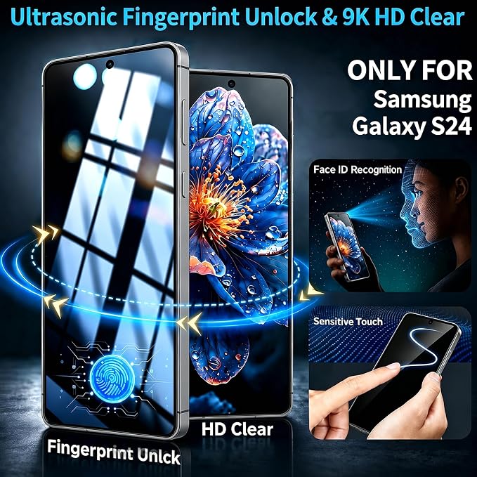 2+2 Pack for S24 Privacy Screen Protector | Ultrasonic Fingerprint Unlocking, Easy installation, Anti Spy, 9H Hardness Glass, Camera Lens Protector - Image 3