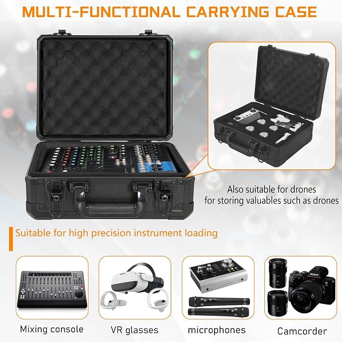 13 Inch Hard Carrying Storage Case | Ideal for Microphone & Camera Gear Transportation, DJ Mixer Case with Customizable Pre-Diced Foam, 13 X 10 X 5.5 Inch, Black - Image 4