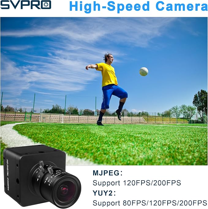 SVPRO USB 3.0 Global Shutter Camera, 1200P 120fps, 720P 200fps High-Speed Camera for Golf Swings, 2.8-12mm Manual Zoom Lens, Plug-and-Play UVC Webcam for Windows Mac Linux Android - Image 4