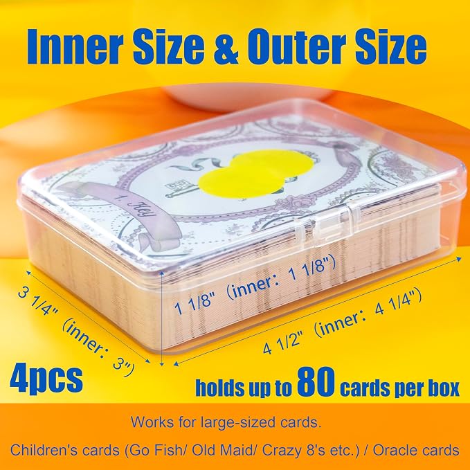 JINUPHION 4 Pcs Playing Card Case, for Go Fish/Old Maid/Oracle Card/Other Larger Than Standard Size Cards, Plastic Clear Card Deck Box Storage, 4 1/2" × 3 1/4" × 1 1/8" (NO Cards) - Image 2