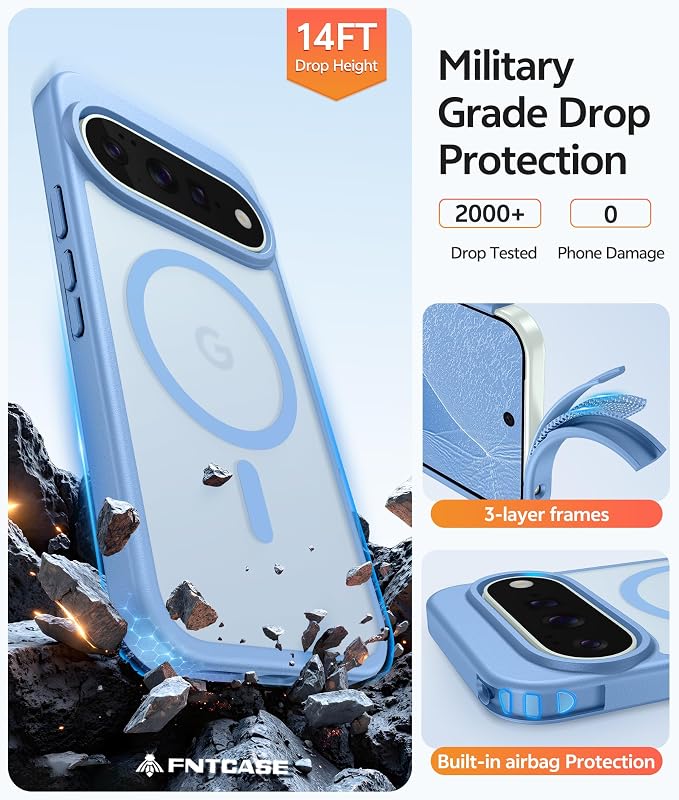 FNTCASE for Google Pixel 11 Pro Case / Pixel 11 Case, with Screen Protector | Fit for Magsafe, Translucent Matte, 14FT Military Grade Drop Protection, Shockproof Protective Phone Cover, Light Blue - Image 6