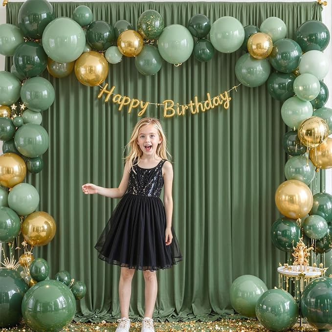 4 Panels Valley Green Backdrop Curtain for Parties Wrinkle Free Dark Green Photo Curtains Backdrop Drapes Fabric Decoration for Baby Shower Birthday Party Photography 20ft(W) x 10ft(H) - Image 9
