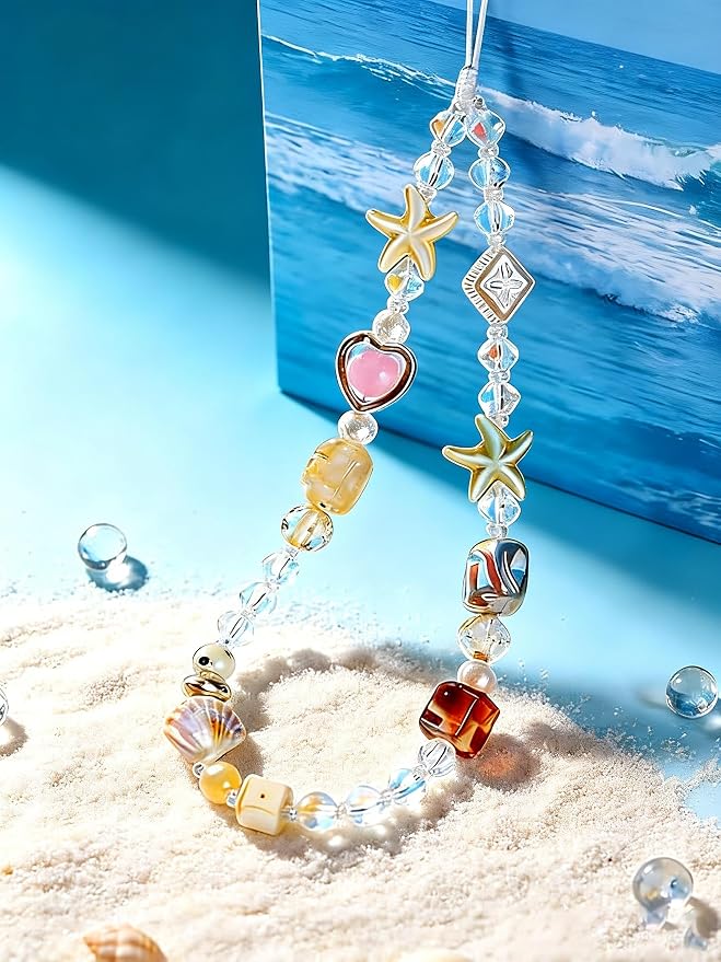 2 Pcs Phone Charm Strap Universal Hand Phone Wrist Strap Camera Lanyard Pearl Beaded Cute Chain String Accessories Universal for iPhone 16 Pro Max Samsung Women Girls Phones Bag Keychain Beach Style - Image 7