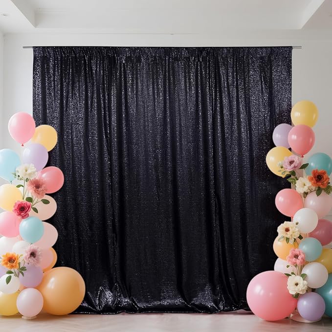 SquarePie 4x8ft Black Sequin Backdrop, High Density Non-Transparent Glitter Curtain for Photography, Birthday, Wedding Party Decorations, Thick Solid Background with 4" Rod Pocket, 1 Panel - Image 5