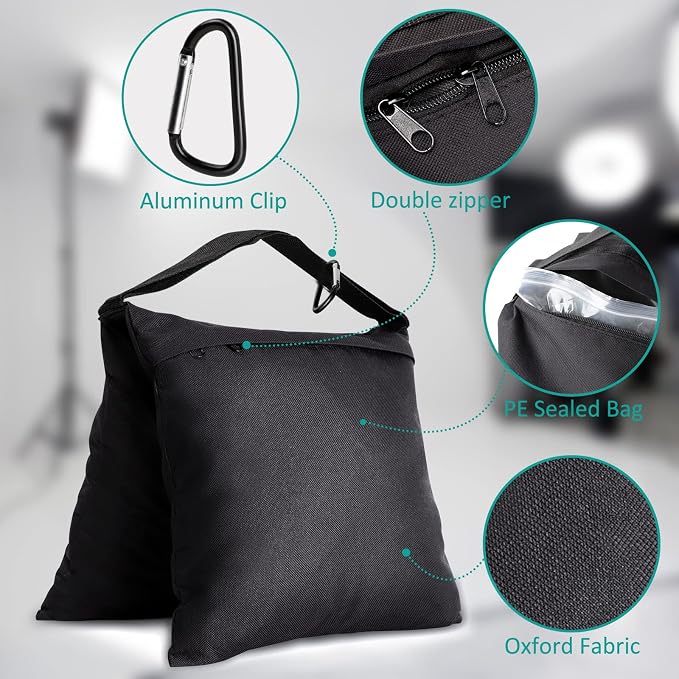 Aimosen 4 Packs Sandbags Weight Bags for Light Stand Photography Video Equipment, Heavy Duty Saddlebag for Backdrop Stand, Photo Tripod, Canopy, Pop up Tent, Umbrella Base, Fishing Chair, Picnic Table - Image 3