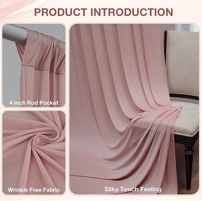20ftx10ft Wrinkle Free Dusty Pink Backdrop Curtains for Parties, Silky Polyester Photo Backdrop Drapes 4 Panels 5x10ft Back Drop Cloth for Wedding Birthday Baby Shower Photography Background - Image 2