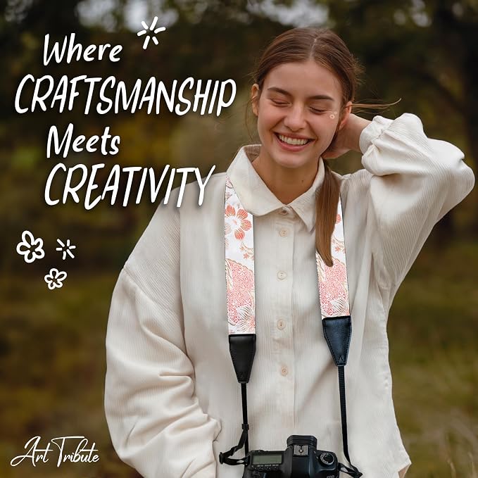 Art Tribute Camera Strap - Shoulder, Crossbody & Neck Camera Strap for Photographers, Fits All Cameras, Canon Nikon Sony Fujifilm, Padded Strap W/Quick Release, Embroidered Cotton & Leather Ends - Image 8