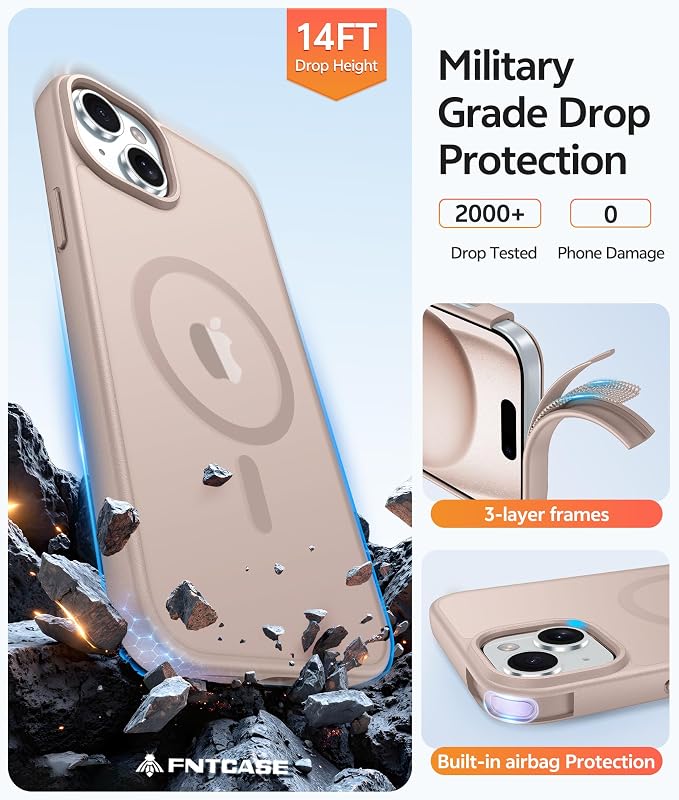 FNTCASE for iPhone 15/14/13 Case, Fit for Magsafe, Glass Screen Protector | Translucent Matte, Magnetic Phone Cases, 14FT Military Grade Drop Protection, Slim Shockproof Protective Cover, Desert Gold - Image 5
