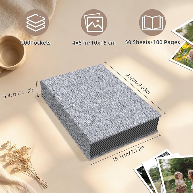 Popotop Photo Album 4x6 200 Pockets for Wedding Gifts,Linen Hardcover Picture Albums for Family Anniversary Baby Vacation Pictures - Image 3