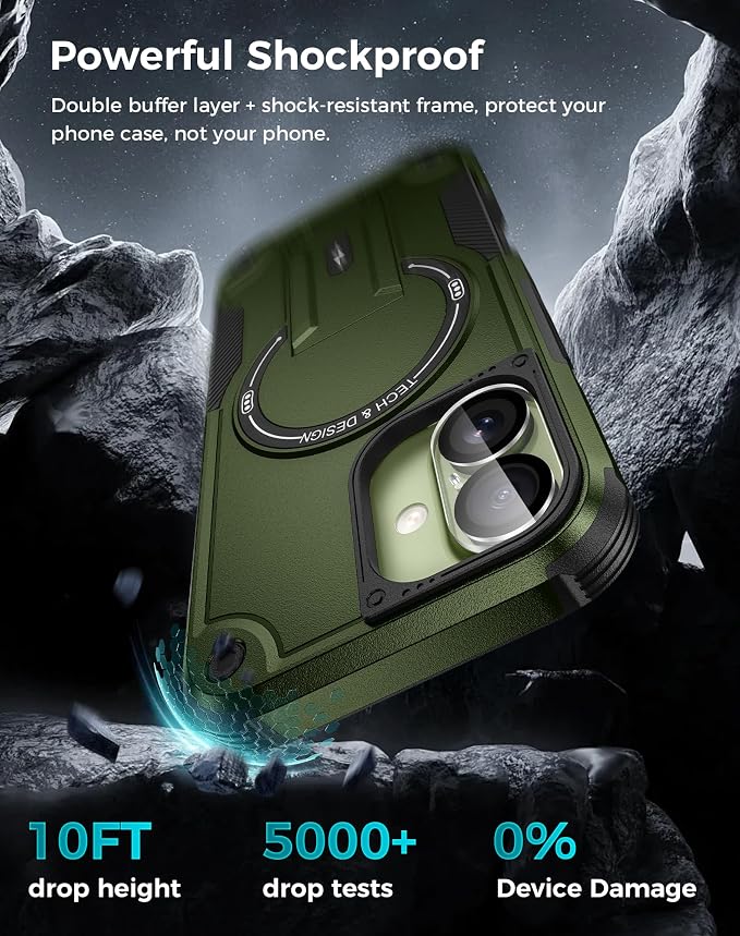 Goton 3 in 1 for iPhone 17 Case with Privacy Screen Protector Green | Glass Camera Lens Protector,Compatible for MagSafe,Invisible Kickstand, Shockproof Phone Cover for iPhone17 - Image 4