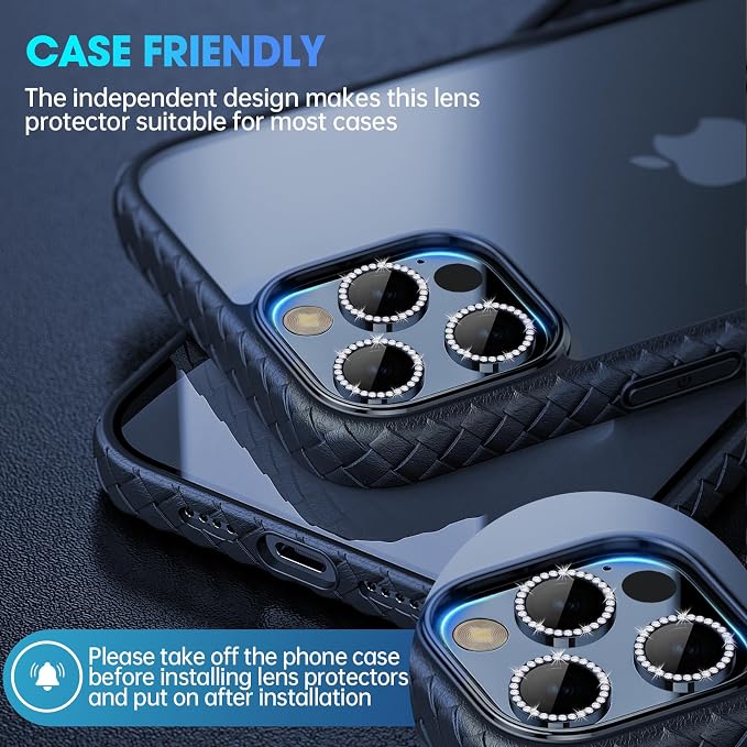 for iPhone 15 Pro/15 Pro Max Camera Lens Protector Diamond, Blue | Individual Metal, 9H Hardness, Scratch Resistant, Shockproof, Drop Protection, Case Friendly, Stylish Accessories - Image 5