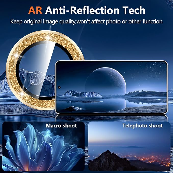 for Samsung Galaxy S26 Ultra Camera Lens Protector, Individual Metal Ring Tempered Glass Lens Cover, [Strong Adsorption] Scratch Resistant Ultra-Thin HD Clear Lens Cover, 1 Set-Gold Sparkly - Image 3