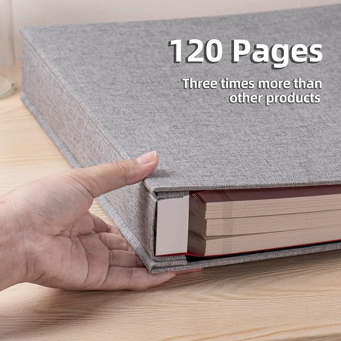 Large Photo Album Self Adhesive 4x6 8x10 10x12 Scrapbook Magnetic Album DIY Scrapbook Length 13 x Width 12.8 (Inches) 120 Sticky Pages Linen Cover DIY Photo Album(Grey) - Image 4