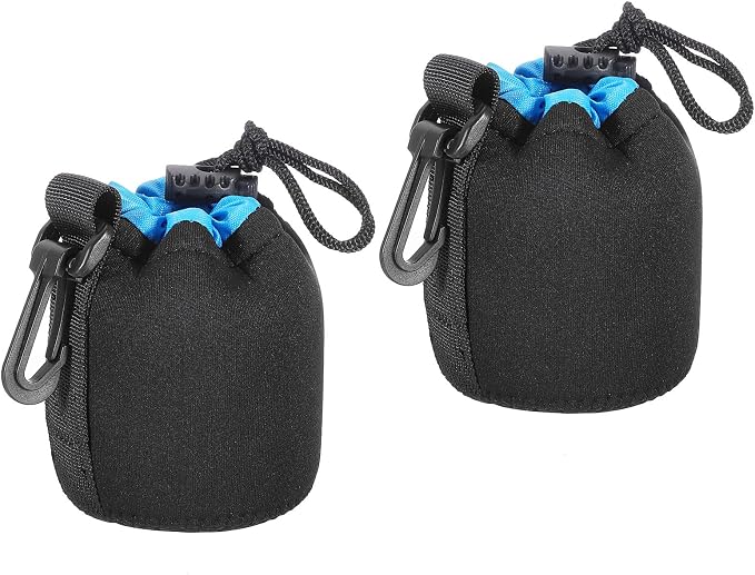 PATIKIL Camera Lens Bag 3" ID x 3.9" H Drawstring Lens Pouch 2Pcs | Black, Blue, with Thick Protective Neoprene Lens Case for DSLR Camera Lens Water Coffee Cups by PATIKIL
